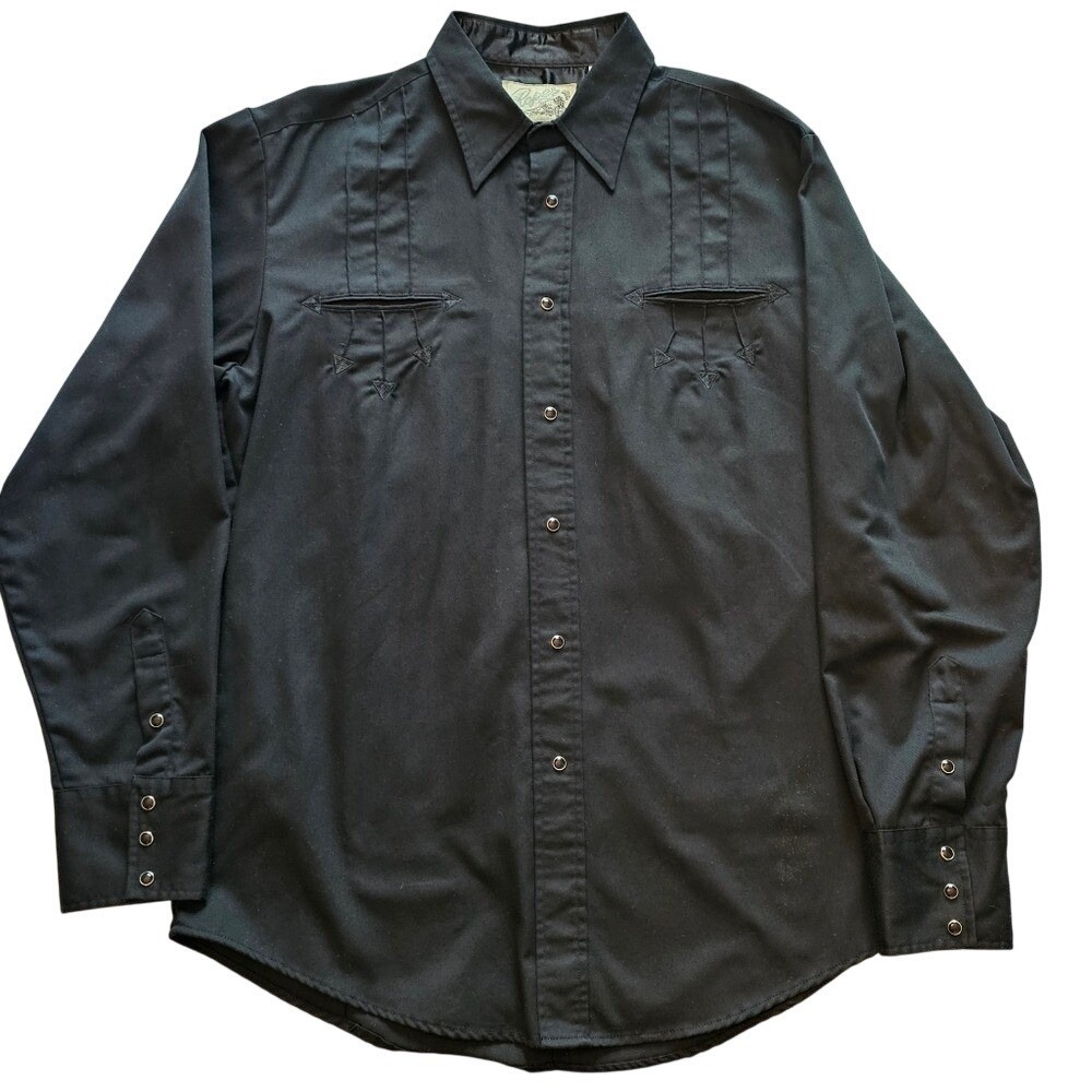 Roper Western Shirt Mens Large Black Pearl Snap Embroidered Cowboy Vintage Style